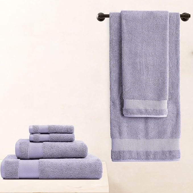 BIOWEAVES 100% Organic Cotton Bath Towel Set | 700 GSM Plush 6-Piece Premium Towel Set GOTS Certified, 2 Bath Towels, 2 Hand Towels & 2 Washcloths - Lavender