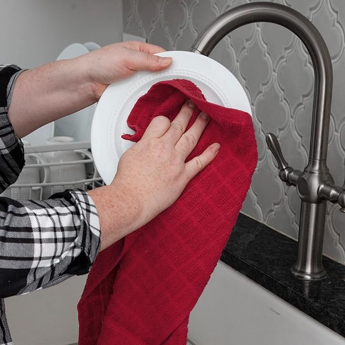 Ritz Premium Kitchen Towel and Dish Cloth Value Set: Highly Absorbent, Super Soft, Long-Lasting, 100% Cotton Checked and Solid Hand Towels, Tea Towels, Bar Towels - 6 Pack, Paprika