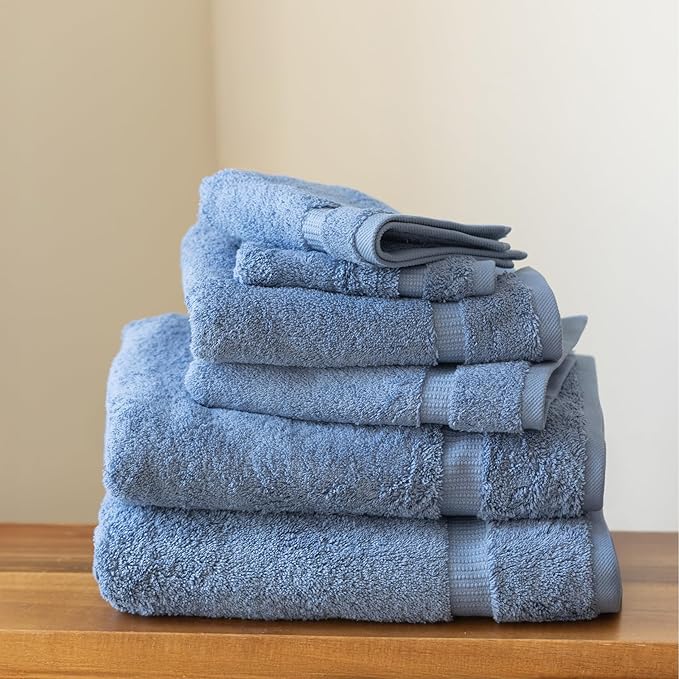 SALBAKOS 100% Turkish Cotton 6-Piece Towel Set | Premium Quality Hotel & Spa Collection | Ultra Soft, Super Absorbent 2 Washcloth, 2 Hand, 2 Bath Towels Sets | Made in Turkey (Blue, 6 Piece Towel Set)