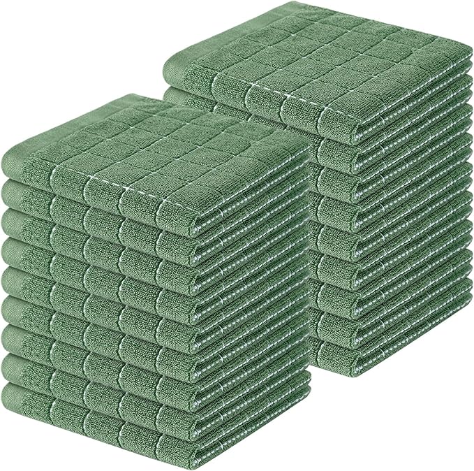 Homaxy 100% Cotton Terry Kitchen Dish Cloths, Ultra Soft and Absorbent Dish Towels for Kitchen, Suitable for Drying and Washing Dishes, 18 Pack, 12 x 12 Inches, Grass Green
