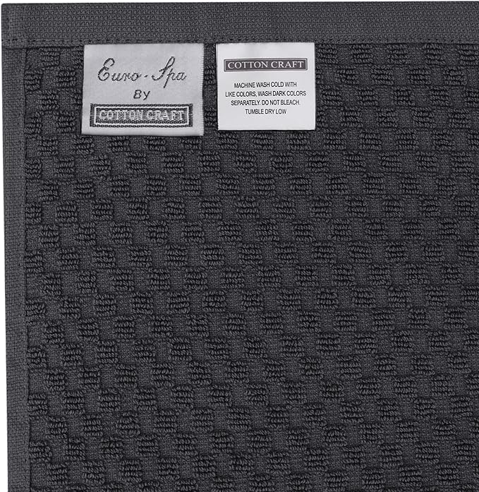 COTTON CRAFT Waffle 6 Piece Towel Set - 100% Cotton - 2 Oversized Luxury Euro Spa Waffle Weave Large Bath Towels, 2 Hand Towels, 2 Washcloth - Absorbent Quick Dry Hotel Bathroom Shower Pool - Charcoal