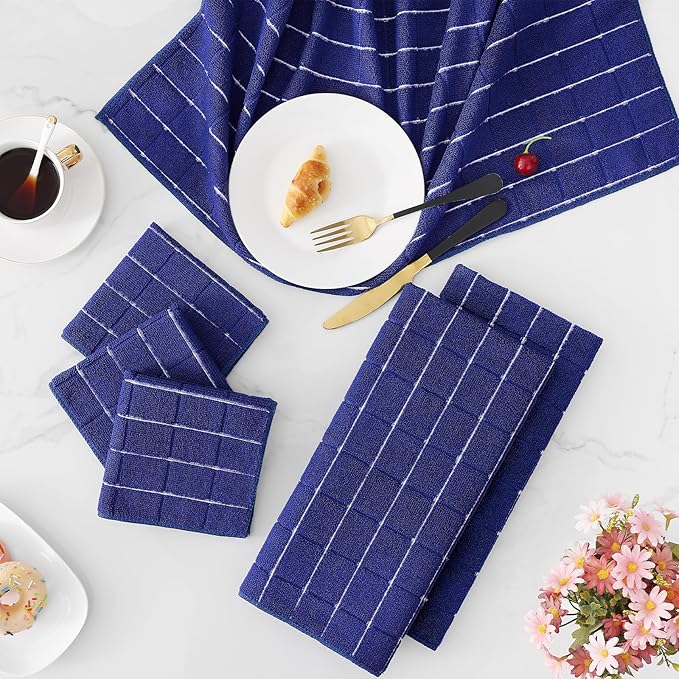 Homaxy Microfiber Kitchen Towels and Dishcloths Set, 20 Pack Soft and Absorbent Dish Hand Towels Bulk, 28 x 16 Inch & 12 x 12 Inch Quick Drying Rags for Washing Dishes, Navy Blue
