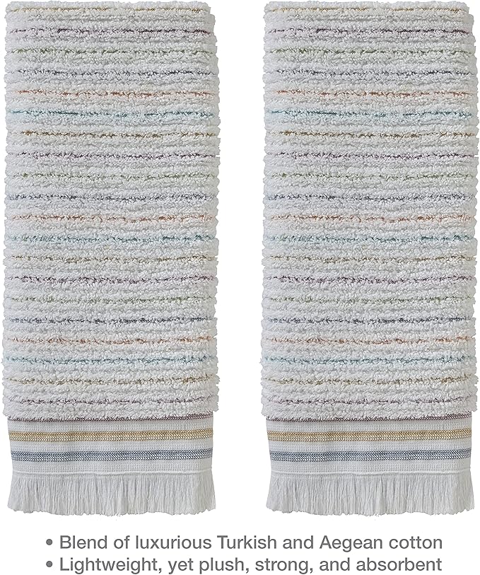 SKL Home Subtle Stripe 100% Turkish Cotton Hand Towel (2-Pack), White/Multi