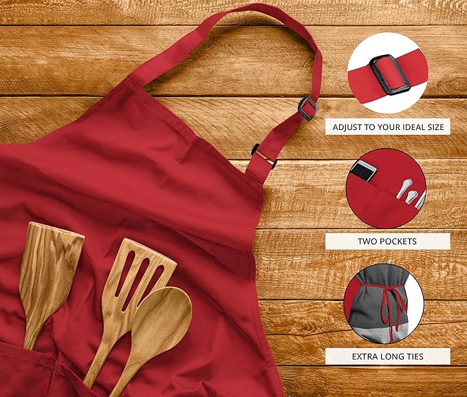 Utopia Kitchen 2 Pack Bib Apron, Adjustable with 2 Pockets, Water and Oil Resistant, Cooking Kitchen Chef Apron for Women Men