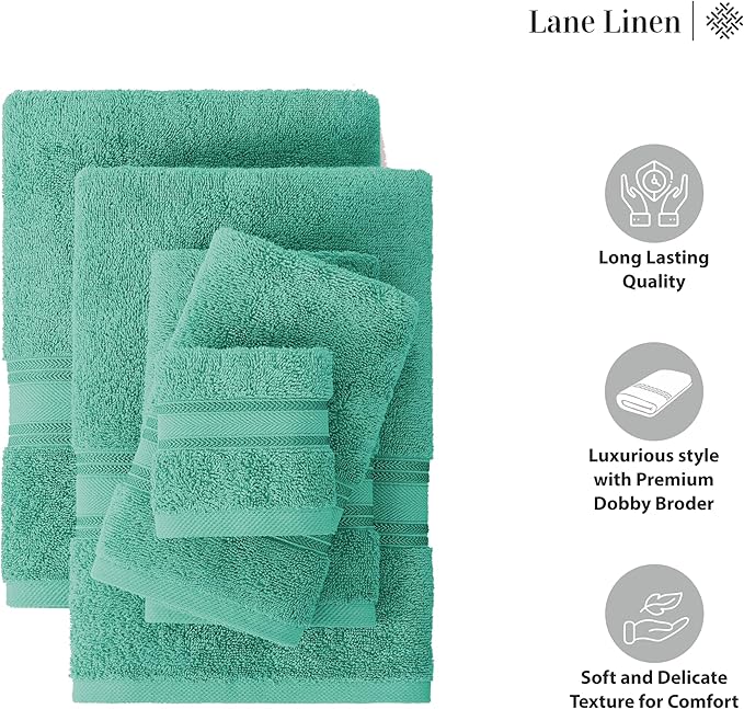 LANE LINEN Luxury Bath Towels Set - 3 Piece Set, 100% Cotton Bathroom Towels, Zero Twist, Quick Shower Towels, Absorbent Towel, Super Soft, 1 Bath Towel, 1 Hand Towel, 1 Wash Cloths - Teal