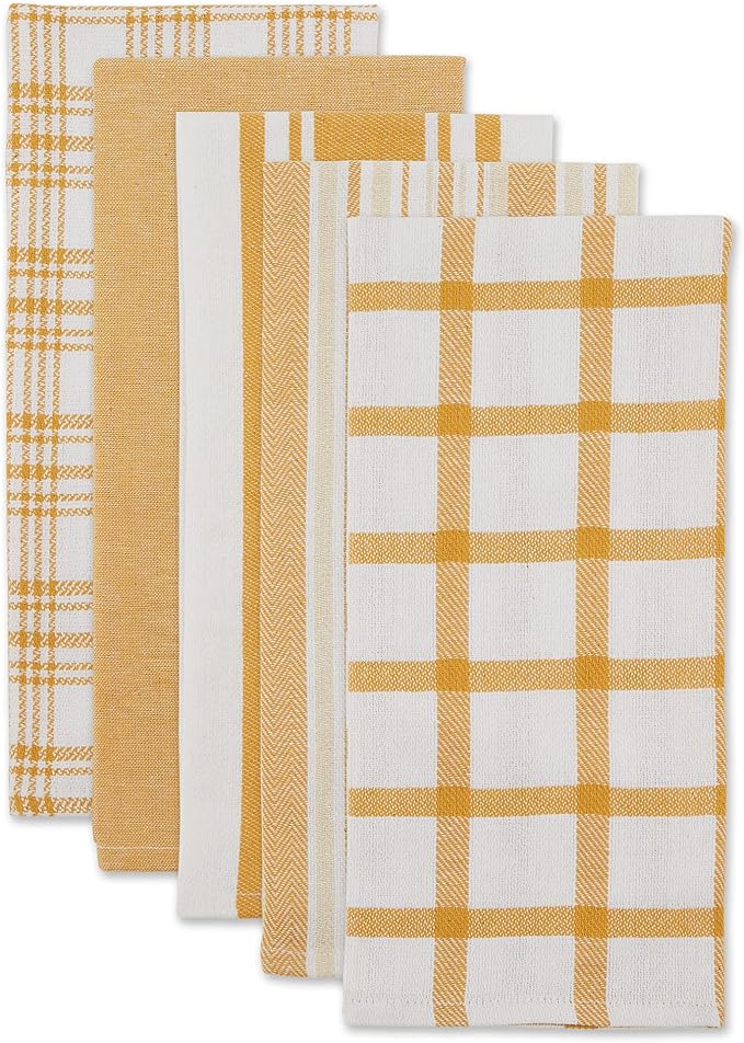 DII Assorted Woven, Kitchen Dishtowel Set, 18x28, Honey Gold, 5 Piece