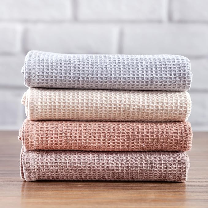 PY HOME & SPORTS Dish Towel Set, 100% Cotton Waffle Weave Kitchen Towels 4 Pieces, Super Absorbent (17 x 25 Inches, Set of 4)