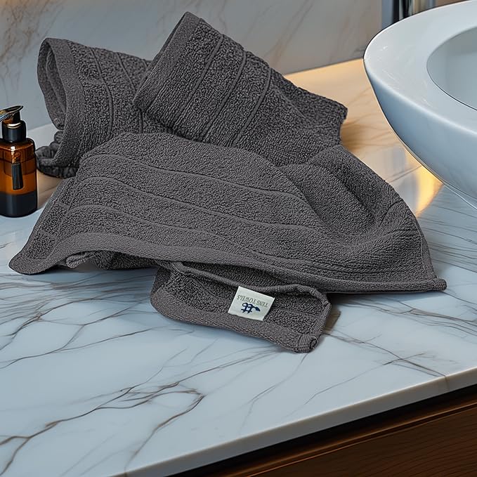 Tens Towels Pack of 6 Hand Towels, 100% Cotton, Lighter Weight, Quick to Dry, 16 x 28 Inches, Super Soft & Absorbent, Perfect for Bathroom & Kitchen, Dark Grey