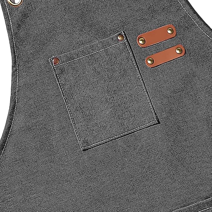 AFUN Chef Aprons for Men Women with Oversized Pockets, 16-Ounce Cotton Canvas Cross Back Heavy Duty Work Apron (Grey)