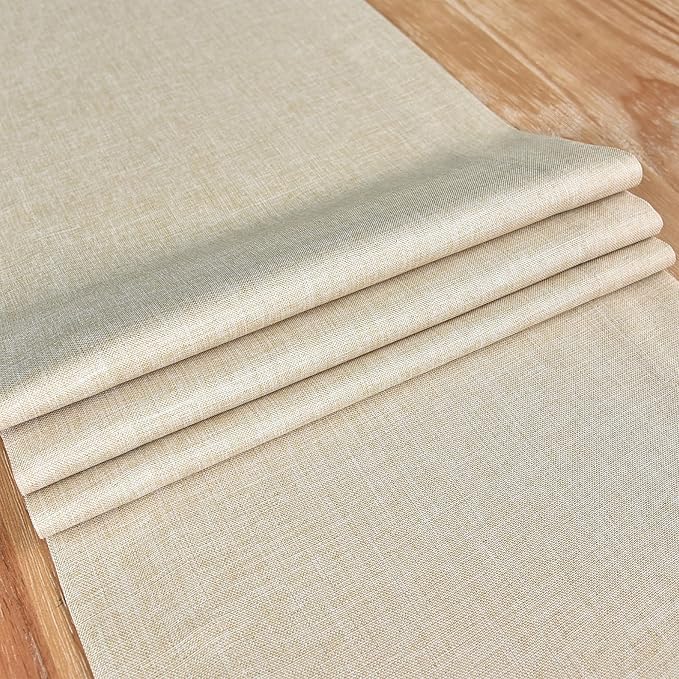NEWISHER Farmhouse Rustic Table Runner Solid Beige Rectangular Table Runners Faux Linen Table Runner for Everyday Use Kitchen Dining Party Table 13x72 Inch