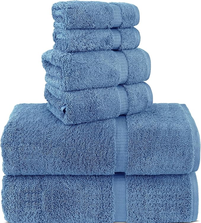 Chakir Turkish Linens 100% Cotton Premium Turkish Towels for Bathroom, 2 Large Bath Towels 36x60, 2 Hand Towels, 2 Washcloths (6-Piece Towel Set, Wedgewood)