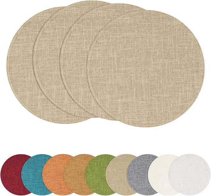 homing 15 Inch Round Cloth Placemats Set of 4, Cotton Linen Blend Washable Table Mats, Farmhouse Dining Place Mats for Indoors & Outdoors, Easy to Clean, Linen