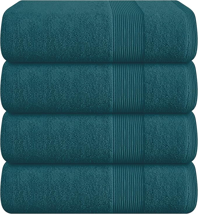 Belizzi Home 4 Pack Bath Towel Set 27x54, 100% Ring Spun Cotton, Ultra Soft Highly Absorbent Machine Washable Hotel Spa Quality Bath Towels for Bathroom, 4 Bath Towels Teal
