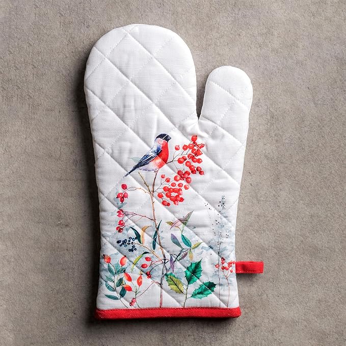 Maison d' Hermine Oven Gloves 100% Cotton Oven Mitt 7" x 13" with Loop Heat Resistant BBQ Cooking Gloves for Thanksgiving Christmas Decorations Baking Handling Hot Pans (Pack of 1, Morzine)
