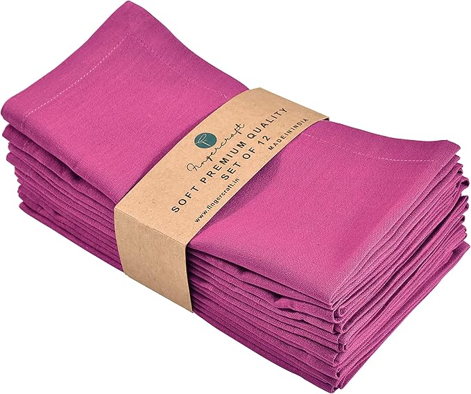 Fingercraft Dinner Cloth Napkins, Cotton Linen Blend Fabric 12 Pack Easter Special, Premium Quality, Mitered Corners for Every Day Use Napkins are Pre Shrunk and Good Absorbency Magenta Easter Color