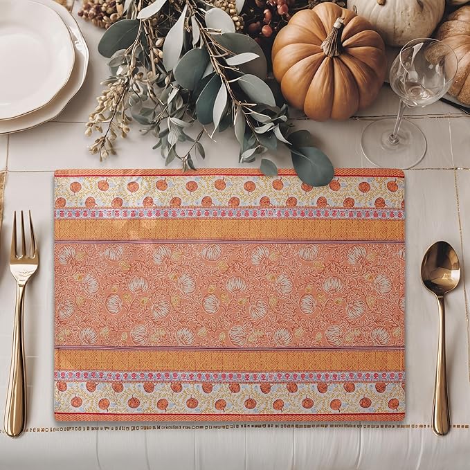 Maison d' Hermine Placemats Set of 4 100% Cotton Washable Cloth Place Mats, Reusable Table Mats for Thanksgiving Christmas Decorations Kitchen Dining Party Wedding (Harvest Festival, 13" x 19")