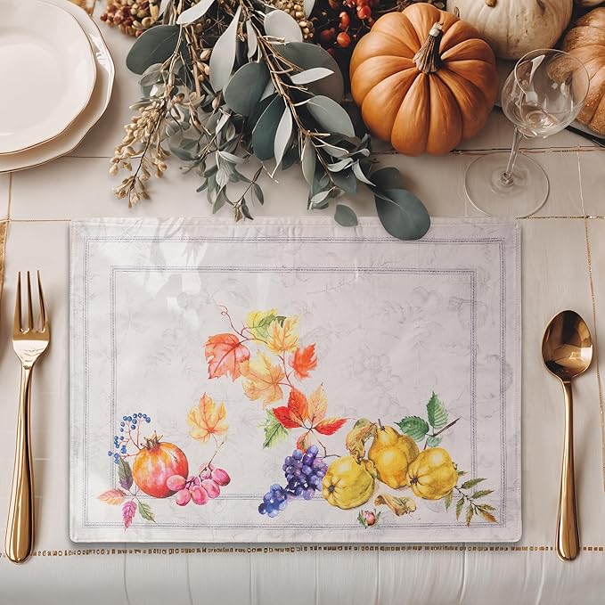 Maison d' Hermine Placemats Set of 4 100% Cotton Washable Cloth Place Mats, Reusable Table Mats for Thanksgiving Christmas Decorations Kitchen Dining Party Wedding (Fruit D'Hiver, 13" x 19")