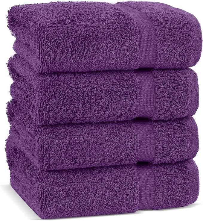 Chakir Turkish Linens 100% Cotton Premium Turkish Towels for Bathroom | 16'' x 30'' (4-Piece Hand Towel, Eggplant)