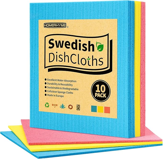 Swedish Dishcloths for Kitchen 10 Pack, Multicolor Dish Cloth, Absorbent Dish Towels for Kitchen, Multipurpose Cellulose Sponge Cloths, Reusable Paper Towels for Home & Kitchen