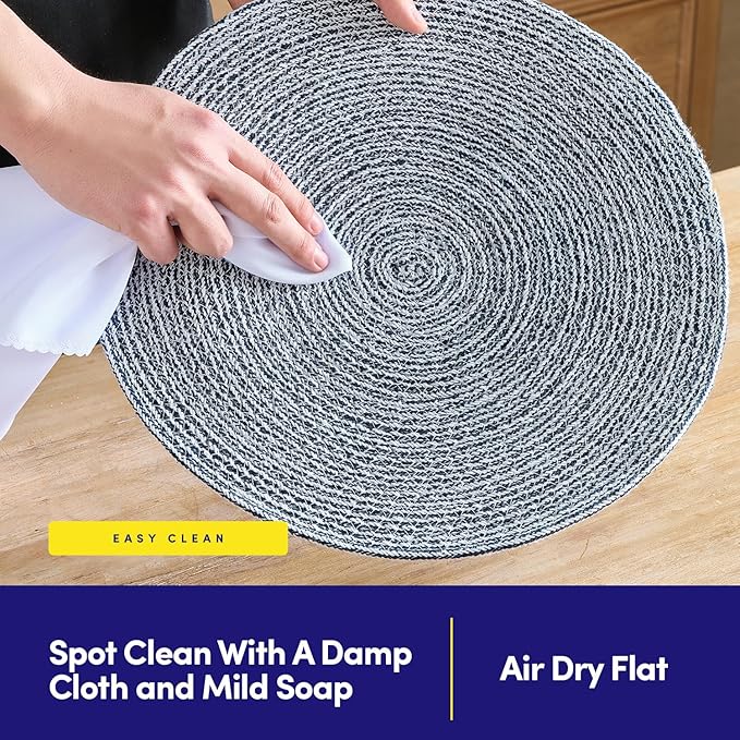 Round Placemats Set of 4-100% Cotton Two-Tone Placemat for Dining Table - Woven Braided Table Setting Place Mat - Washable Table Decor for Kitchen, Farmhouse, Rustic, Everyday Use, Navy