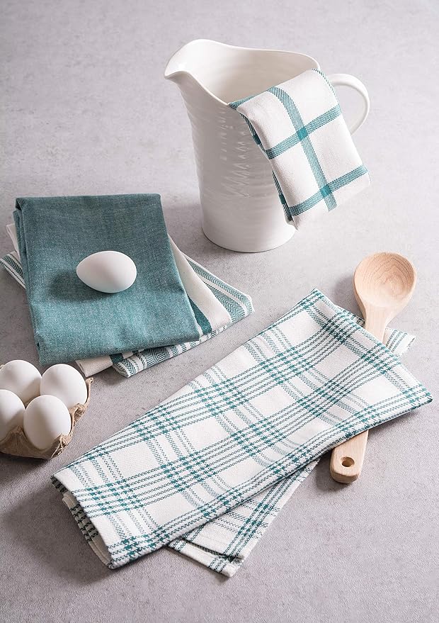 DII Assorted Woven, Kitchen Dishtowel Set, 18x28, Teal, 5 Piece
