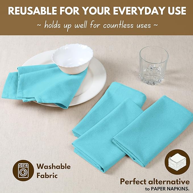 Native Fab Blue Cloth Napkins, 12 Pack, 100% Cotton, 17x17 Inches, Heavy Duty, Soft Texture, Quick Drying, Great for Spring Holidays, Family Gatherings, Baby Showers, Restaurant Use, Ocean Blue