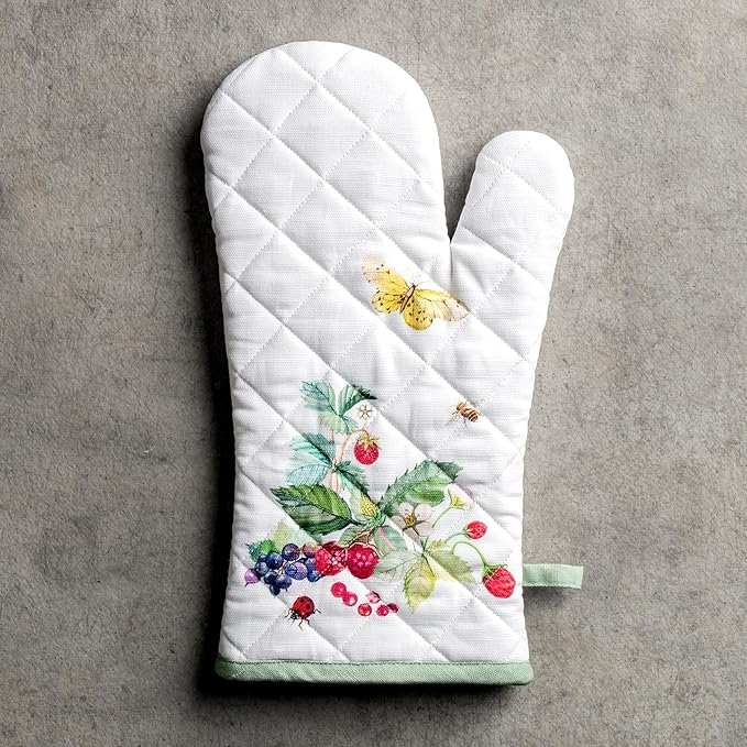 Maison d'Hermine Oven Gloves 100% Cotton Oven Mitt 7" x 13" with Loop Heat Resistant BBQ Cooking Gloves Baking Grilling Gifts for Mothers Day Spring/Summer (Pack of 1, Printemps)