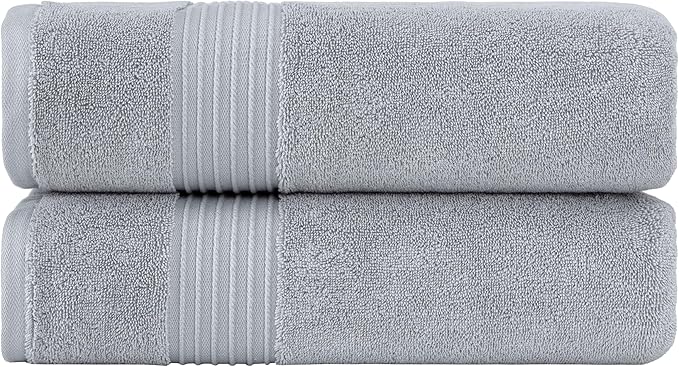 Milara Turkish Super-Plush Bath Towels Set 2-Piece | Premium Cotton Bath Towel Set Absorbent, Durable with Hanging Loops | Silver Gray Color Turkish Bath Towels, (27 x 54 Inches)