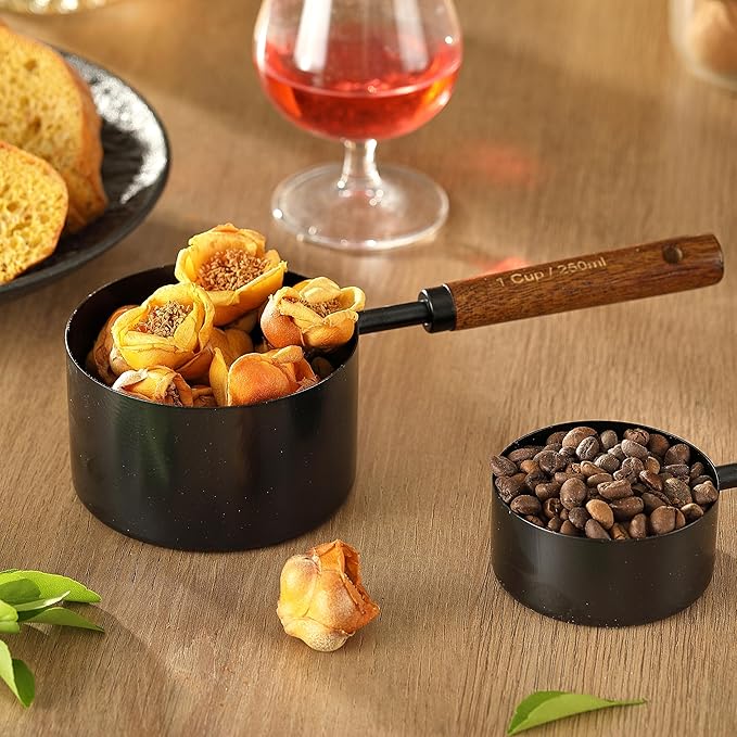8PCS Measuring Cups and Spoons Set, DV Stainless Steel Measuring Cups with Ergonomic Wooden Handle for Cooking & Baking