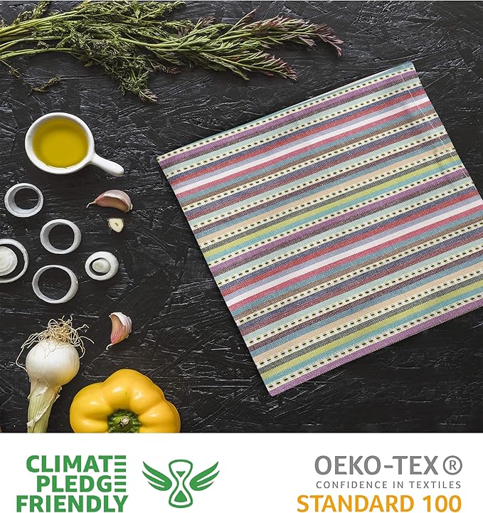Urban Villa Kitchen Towels 100% Cotton Dish Towels for Kitchen(Set of 6)20”x30” Dish Cloths Highly Absorbent Kitchen Linen Set with Hanging Loop Perfect for Drying Dishes Cleaning Towels-Blue Stripes