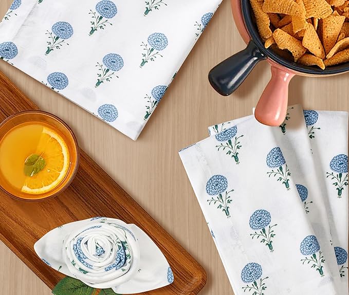 Bedding Craft Printed Dinner Napkins Set of 12 – 18x18 Mushroom Design with 1" Fold – Durable Stylish Fabric Napkins for Dining, Table Décor & Everyday Use
