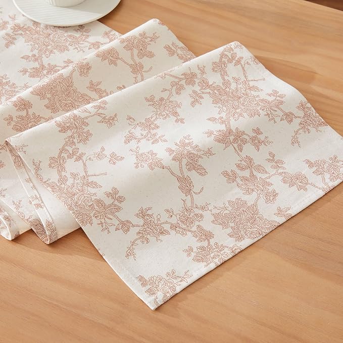 100% Cotton French Pastoral Table Runners, 13x60 Inch Taupe Farmhouse Table Runners 60 Inches Long, Vintage Flowers Print Home Decors