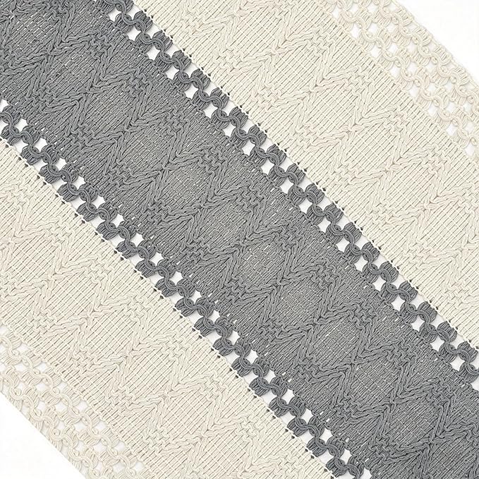 Boho Table Runner for Home Decor with Tassels 72 Inches Long , Farmhouse Rustic Grey Table Runners for Bohemian Kitchen Dining Table(12x72in)