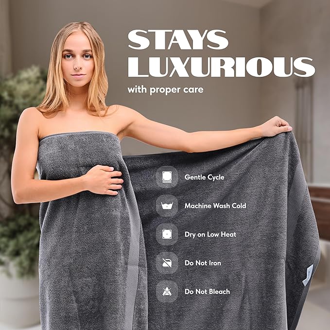 White Classic Luxury Soft Bath Sheet Towels - 650 GSM Cotton Luxury Bath Towels Extra Large 35x70 | Highly Absorbent and Quick Dry | Hotel Quality Extra Large Bath Towels Oversized, Dark Grey, 2 Pack