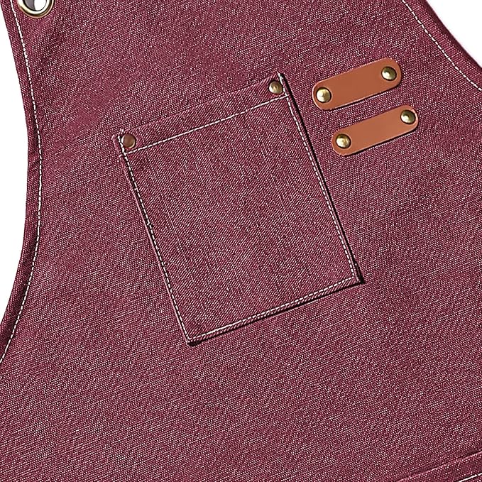 AFUN Chef Aprons for Men Women with Oversized Pockets, 16-Ounce Cotton Canvas Cross Back Heavy Duty Work Apron (Dark Red)