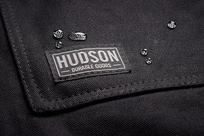 Hudson Durable Goods Heavy Duty Waxed Canvas Apron for Men and Women, Adjustable Crossback Work Apron with Tool Pockets, Water-Resistant - Fits up to XXL, Black