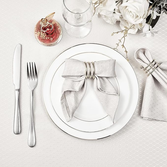 Cloth Napkins Set of 8 – Square 17x17 Inch Jacquard Fabric Polyester Washable Reusable Cloth Napkins for Kitchen Dinner Dining Restaurants Wedding Party Banquet Table (Ivory)