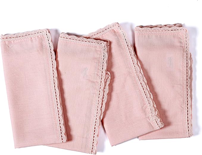 Ramanta Home Linen Flax Cloth Napkins Set of 12 Pink, 18x18 Inch | Easter Premium Cotton Linen Flax Lace Soft & Durable | Washable Ideal for Spring Basket Décor, Wedding Parties, Kitchen, Everyday Use