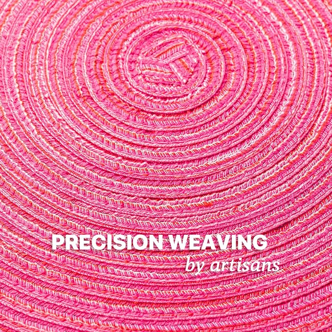 Round Placemats Set of 4 Woven Placemats Washable Braided Table Mats for Dining Table Heat Resistant Non-Slip Circle Place Mats(Pink)