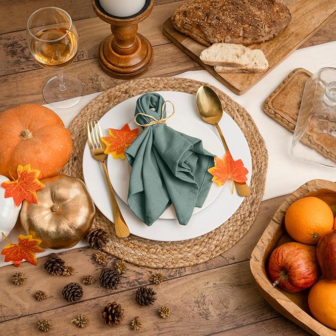 Blue Needles Solid Cloth Napkins Set of 6 Hunter Green 100% Cotton Dinner Napkins 18x18 inches - Soft, Reusable, Absorbent & Washable, Ideal for Spring Summer Easter Events Parties & Everyday Use