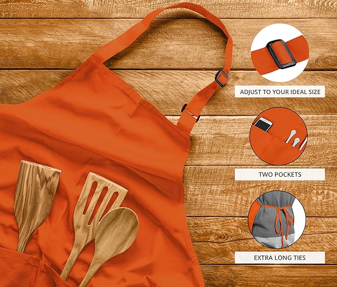 Utopia Kitchen 2 Pack Bib Apron, Adjustable with 2 Pockets, Water and Oil Resistant, Cooking Kitchen Chef Apron for Women Men