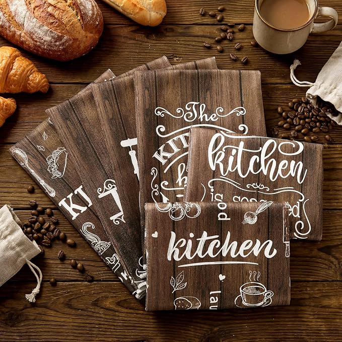Bencailor 6 Pcs Brown Kitchen Towels Decorative Sets Dish Towels Absorbent Fast Drying Hand Tea Vintage Hanging Reusable Cleaning Dishcloths for Cooking Farmhouse Bathroom Accessory