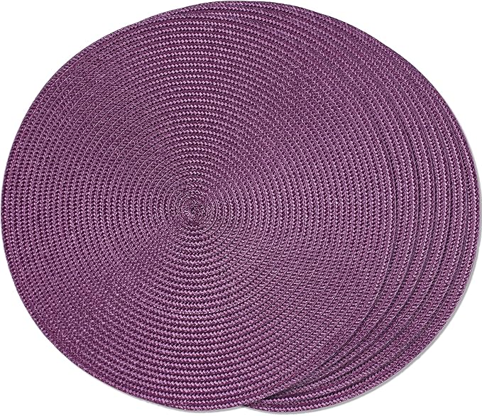 FunWheat Round Braided Placemats Set of 6 Table Mats for Dining Tables Woven Washable Non-Slip Place mats 15 inch(Purple, 6pcs)