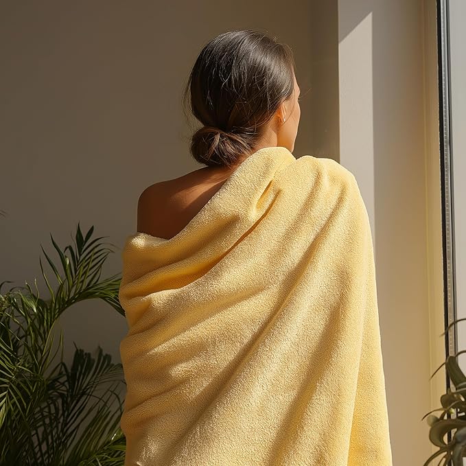 SALBAKOS 100% Turkish Cotton Extra Large Bath Sheet Towel Set of 2, 35x70 inch | Premium Quality | Hotel Collection Soft, Absorbent, Oversize Bath Towels | Made in Turkey (Yellow, 2 Bath Sheets)
