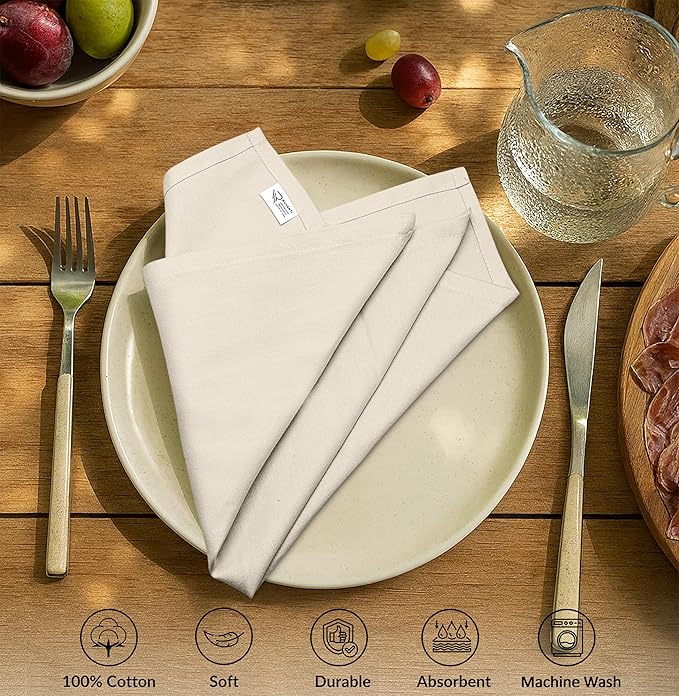 Ruvanti Cloth Napkins Set of 6, 100% Cotton High GSM 18x18 Inches Soft, Washable, Highly Durable & Absorbent, Perfect for Parties, Christmas, Thanksgiving Dinners – Antique White