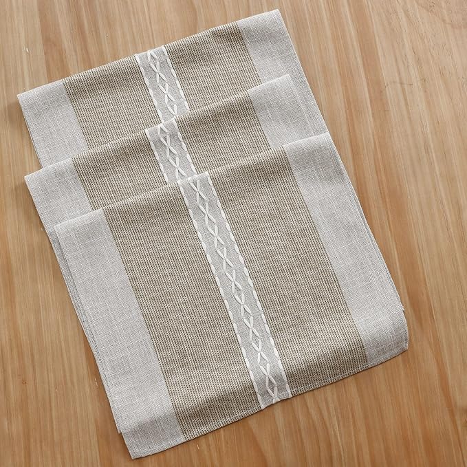 Farmhouse Braided Striped Table Runner Rustic Embroidery Coffee Table Runners for Decorations Weddings Holiday Brown 13x108inch