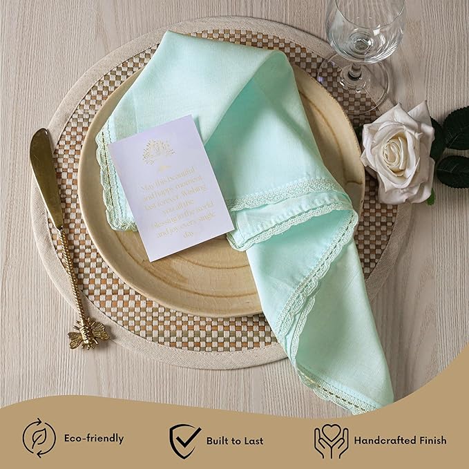 Ramanta Home Linen Flax Cloth Napkins Set of 12 Baby Blue, 18x18 Inch | Easter Premium Cotton Linen Flax Lace Soft & Durable | Washable Ideal for Spring Basket Décor, Wedding, Kitchen, Everyday Use
