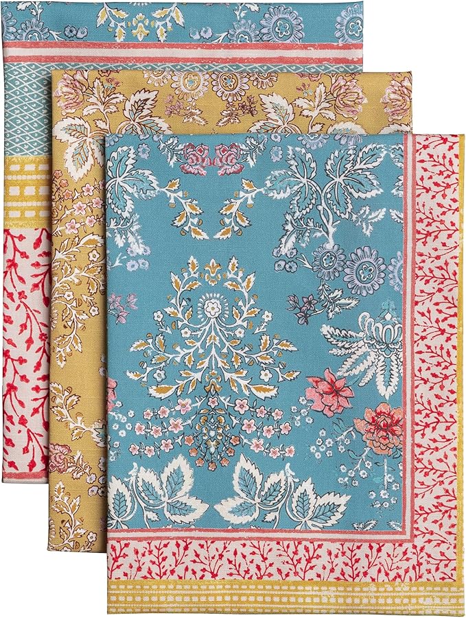 Maison d' Hermine Kitchen Towels Set of 3 100% Cotton 27.50" x 20" Reusable Cloth Tea Dish Towels Absorbent with Hanging Loop for Kitchen Gifts for Mothers Day Spring/Summer (Marquise)