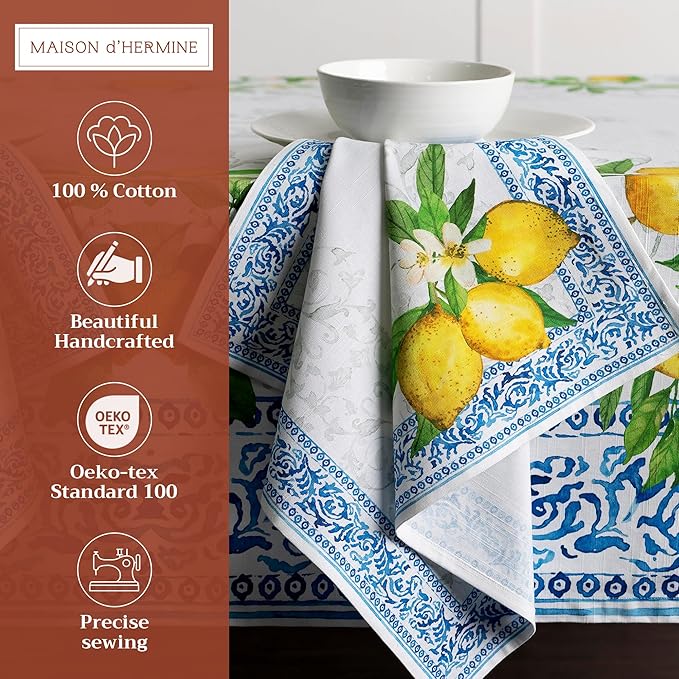 Maison d' Hermine Cloth Napkins Set of 4 100% Cotton Everyday Reusable Square Napkins Cloth Washable Dinner Party Wedding Restaurant Gifts for Mothers Day Spring/Summer (Cedrat, 20" x 20")