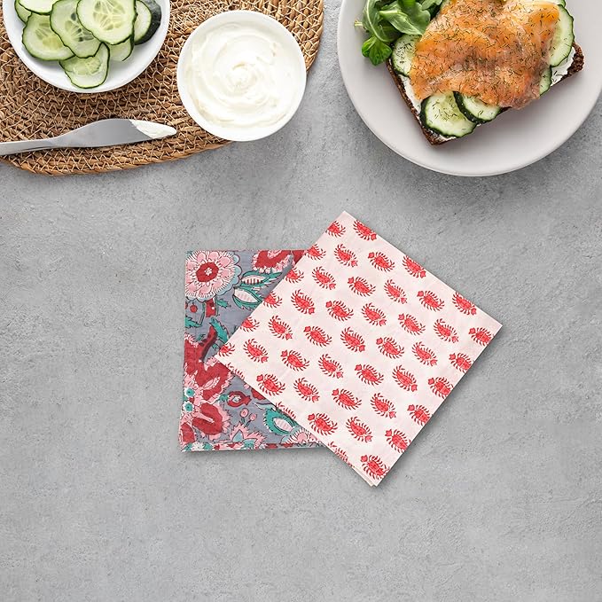 Marubhumi 10 Pc Cotton Cloth Napkins- Hand Block Print, Eco-Friendly, Dinner Napkins, Floral,Hand Made Size 16x16 Inch Printed Home Decor Multicolored